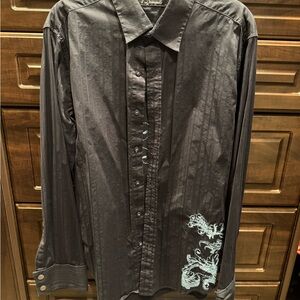 7 Diamonds Black Dress Shirt with Embroidery